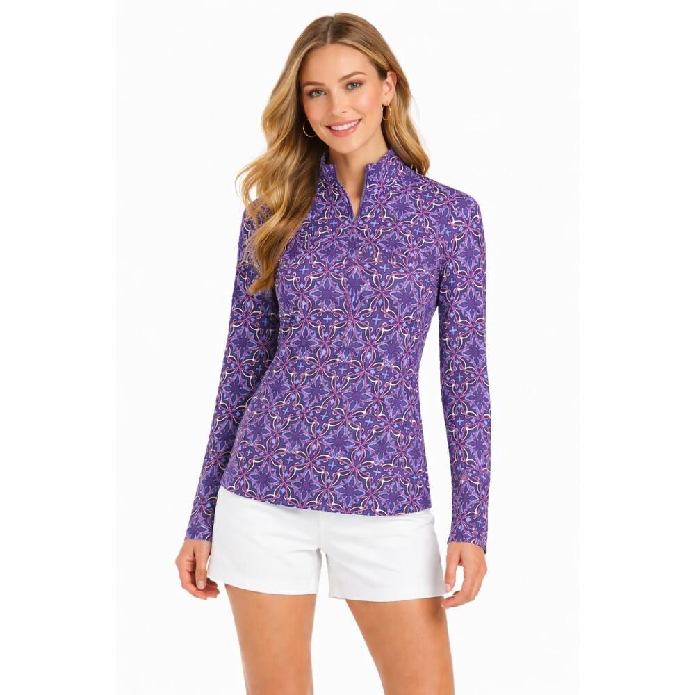 J. McLAUGHLIN Women's Catalina Cloth Long Sleeve 1/4 Zip Neck Top Purple Size XS